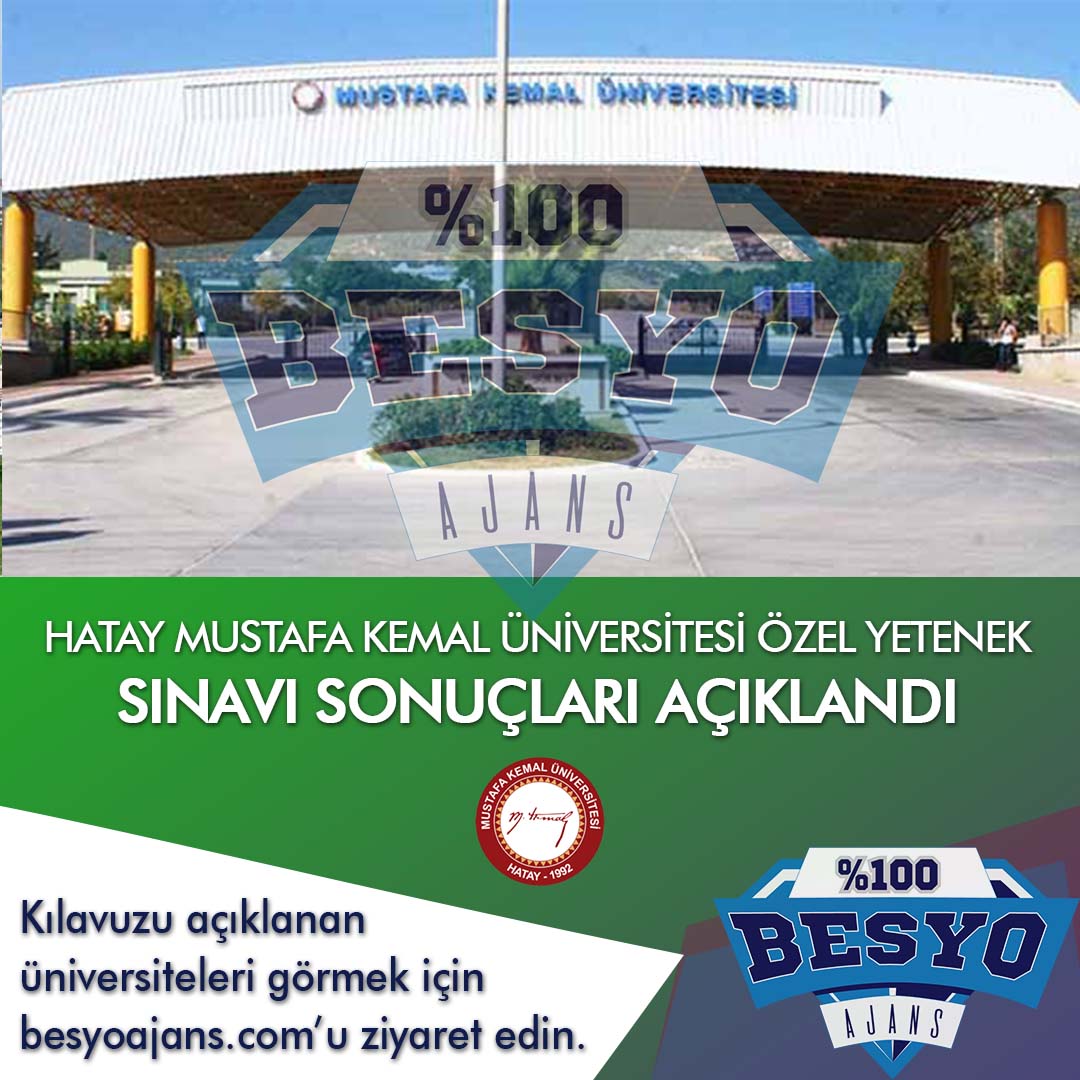 Hatay Mustafa Kemal Üniversitesi BESYO Özel Yetenek Sınavı Sonuçları 2019