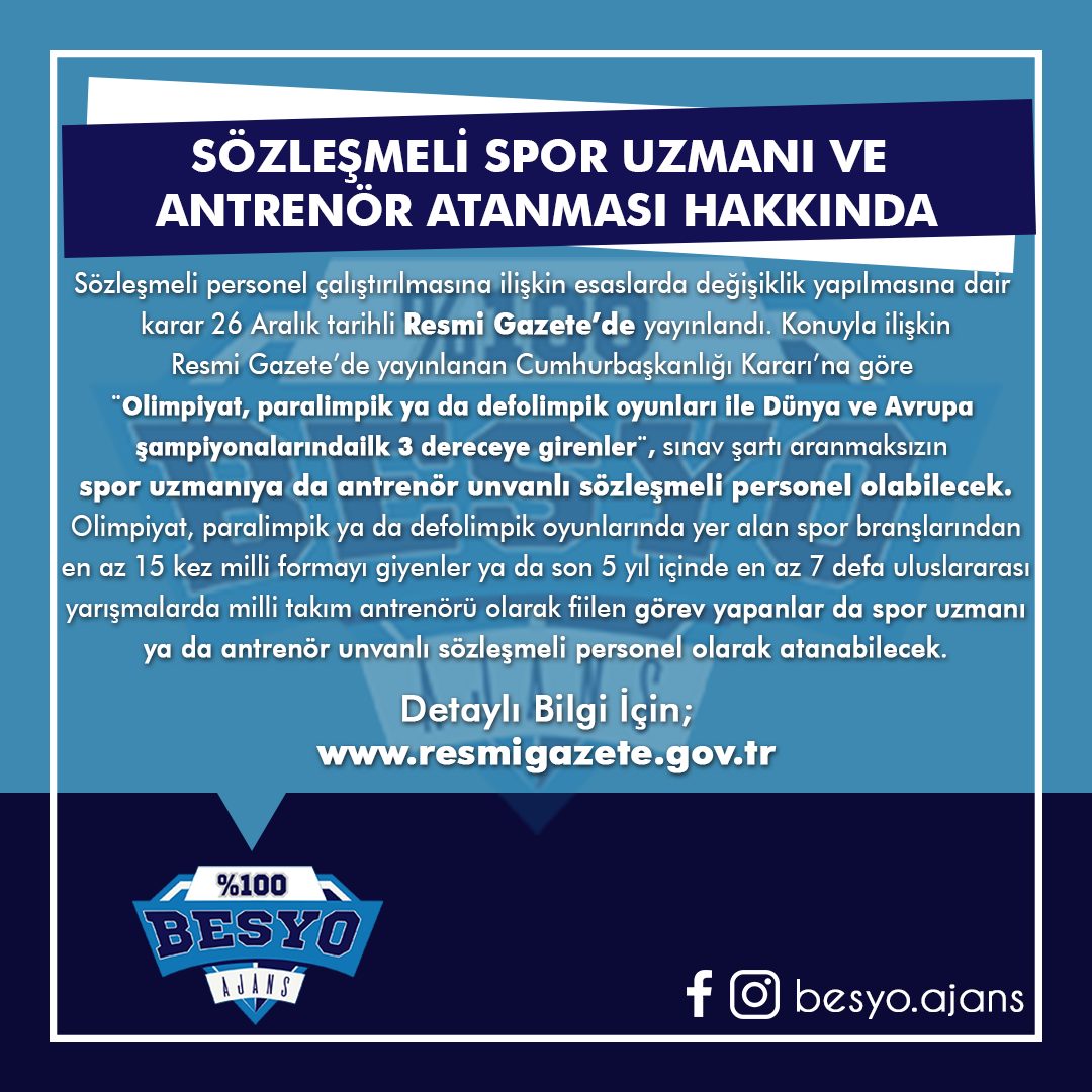 SÖZLEŞMELİ SPOR UZMANI VE  ANTRENÖR ATANMASI HAKKINDA